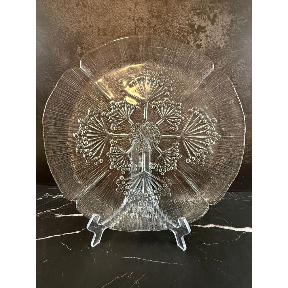 Vintage 1970s Dansk Floriform Pattern 12.75in Glass Serving Plate Made in Italy